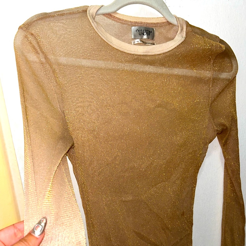 Cream/gold sparkly translucent long-sleeve top from Urban Outfitters
